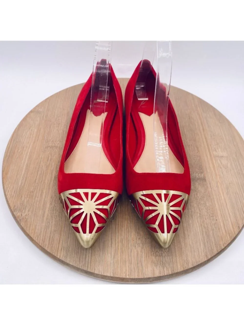 Brian Atwood Shoes Womens 7.5 Red Suede Cap Toe Ballet Flats Italy